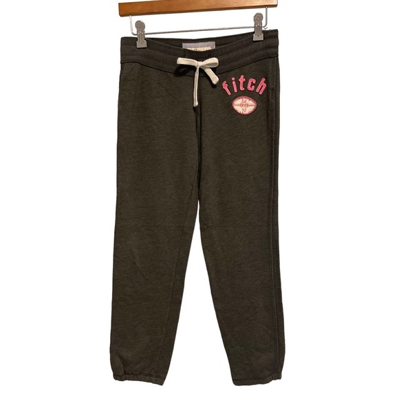 Abercrombie Kids Grey Sweatpants Size Large Pink Textured Logo on front Preowned - Picture 1 of 9